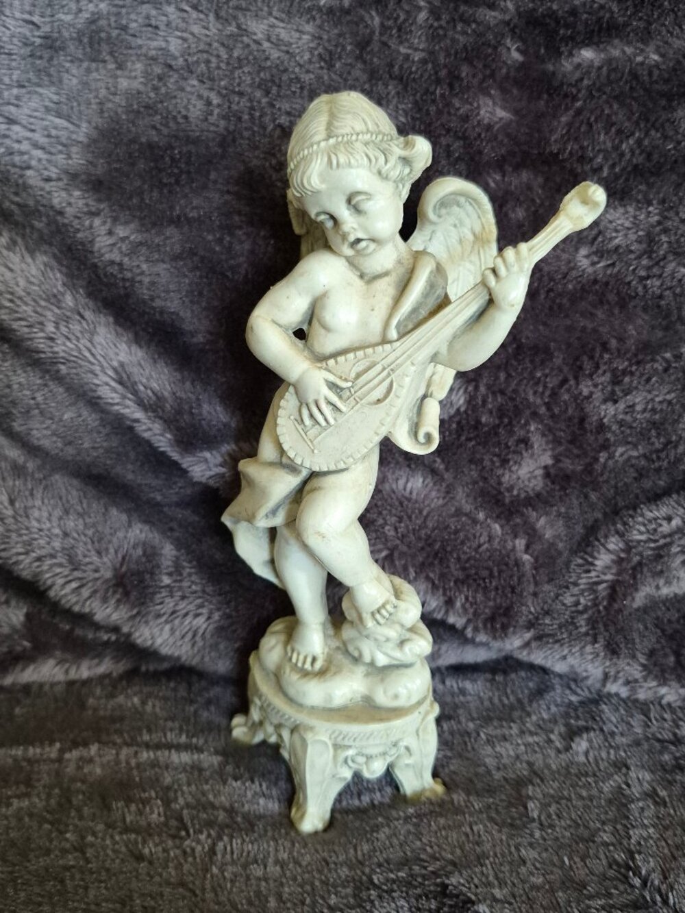 Fontanini Angel Cherub w/ Mandolin on Pedestal 6" Depose Italy Spider Mark #64